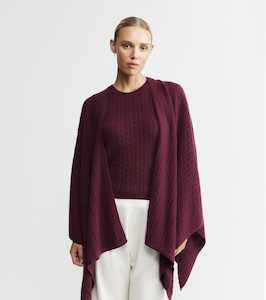 Burgundy Cacao Edit: Cashmere Cable Cape - Burgundy
