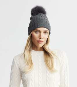 Cashmere Pom Pom Beanie - Graphite