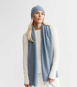 Scarves Snoods: Cashmere Fisherman Rib Scarf - Steel Blue