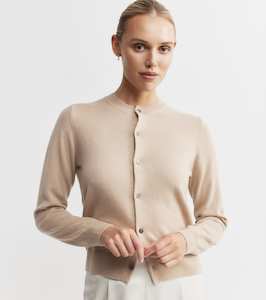 Essential Cashmere Crew Cardigan - Camel
