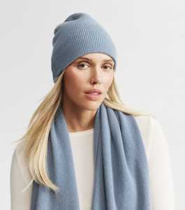 Fisherman Rib Sets: Cashmere Fisherman Rib Beanie - Steel Blue
