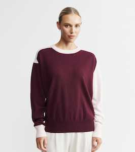 Cashmere Two Tone Saddle Sweater - Burgundy/Pink