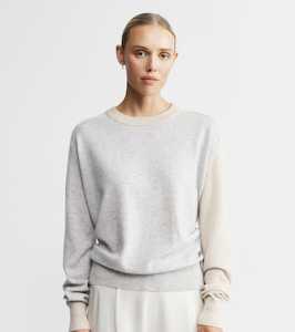 Cashmere Two Tone Saddle Sweater - Grey Melange/Sand