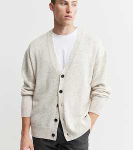 Mens Relaxed Cashmere Cardigan - Cream Speckle