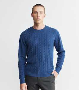 Mens Crew Neck: Mens Cashmere Cable Crew Sweater - Indigo