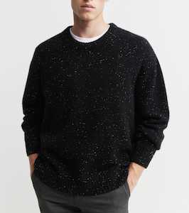 Mens Cashmere Relaxed Crew - Black Speckle