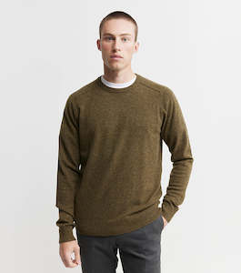 Mens Cashmere Saddle Crew - Moss