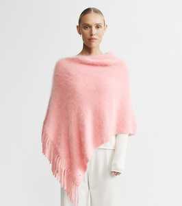 Sale: Brushed Cashmere Tassel Poncho - Pink Marle