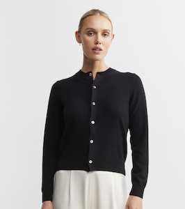 Essential Cashmere Crew Cardigan - Black