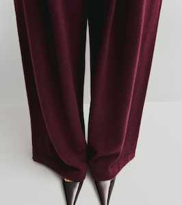 Burgundy: Cashmere Pleat Front Trouser - Burgundy