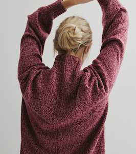 Cashmere Mock Neck with Balloon Sleeve - Burgundy/Pink