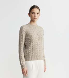 Core Womens: Cashmere Cable Crew Sweater - Birch