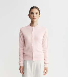 Essential Cashmere Crew Cardigan - Powder Pink