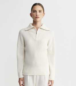 Cashmere Ribbed Quarter Zip - Cream
