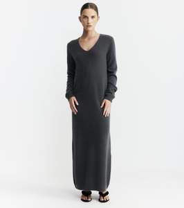 Loungewear: Cloud Cashmere V Dress - Steel