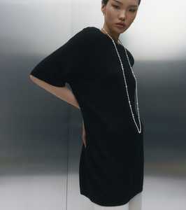 Fine Cashmere Longline Tee - Black