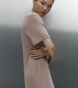 Dresses: Fine Cashmere Dress - Taupe