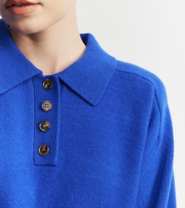 Boat Necks Polos: Cashmere Button Polo - Lapis