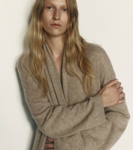 Cashmere Longline Feather Cardigan - Birch