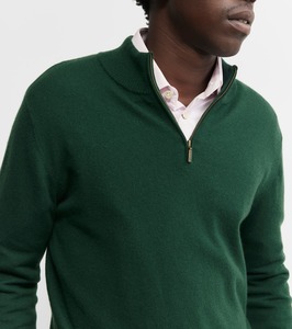 Mens Cashmere: Mens Essential Cashmere Quarter Zip Sweater - Hunter Green