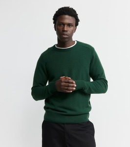 Mens Cashmere Saddle Crew - Hunter Green