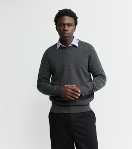 Mens Cashmere Saddle Crew - Carbon