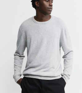Mens Cashmere Crew w Tipping - Grey Melange/Cream