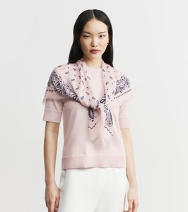 Travel Wraps Scarves: Cashmere Bandana Scarf - Powder Pink/Navy