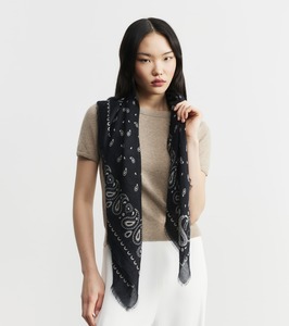 Travel Wraps Scarves: Cashmere Bandana Scarf - Black/Sand