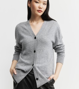 Best Sellers: Essential Cashmere V Cardigan - Dark Grey Melange
