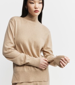 Baby Cashmere Mock Neck Sweater - Camel Melange