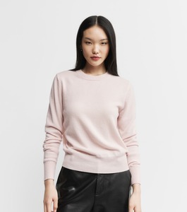 All Cashmere: Essential Cashmere Rib Crew Sweater - Powder Pink