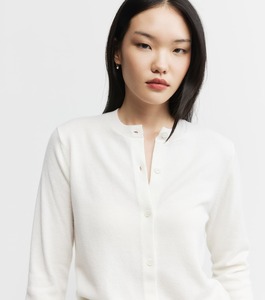 Essential Cashmere Crew Cardigan - White
