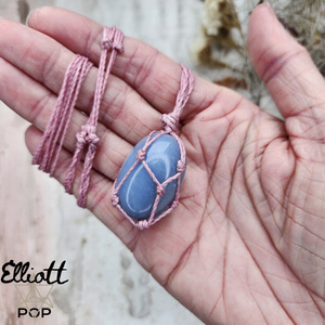 Blue Moon Collection • Elliott Pop Crystals, Tarot + Oracle and Spiritual Delights: Angelite Tumble Macrame Crystal Necklace
