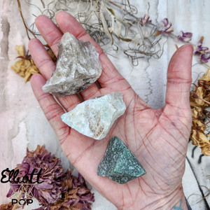 Raw Crystals • Elliott Pop Crystals, Tarot + Oracle and Spiritual Delights: Vibe Trio – Black Moonstone, Amazonite + Green Aventurine