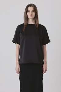 Universal SS Blouse in Black Satin