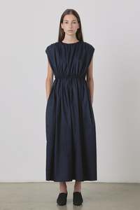 Vienna Gathered Dress in Ink