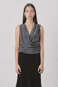 Permanent: Drape Wrap Bodice Top in Fossil