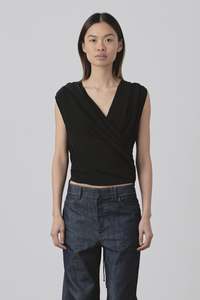 Permanent: Drape Wrap Bodice Top in Black
