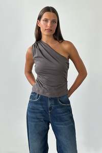 Last Ones: Asymmetric Warp Top in Charcoal