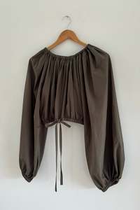 Last Ones: Bloom Cropped LS Blouse in Khaki