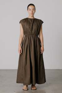 Vienna Gathered Dress in Chocolate