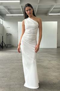 Sale: Asymmetric Long Warp Dress in Ivory