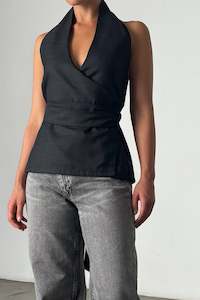 Crossover Halter Top in Charcoal