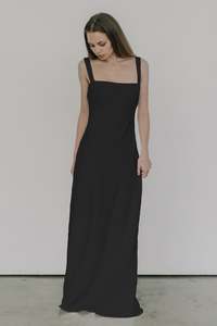 Sculpted Long Slip Dress in Black
