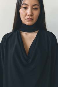 Sale: Scarf Neck Blouse in Black