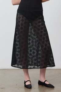 Sale: Slip Maxi Picot Skirt in Crochet Black
