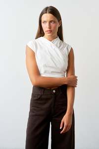 (Sale) Wrap Bodice Top in White