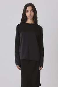 Universal LS Blouse in Black Satin