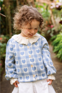 Penelope Cardigan - Blue Checkered Hearts